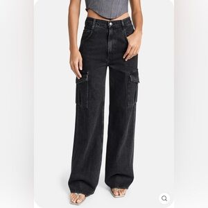 AGOLDE Minka Spider black denim cargo wide leg jeans NWOT sz 26